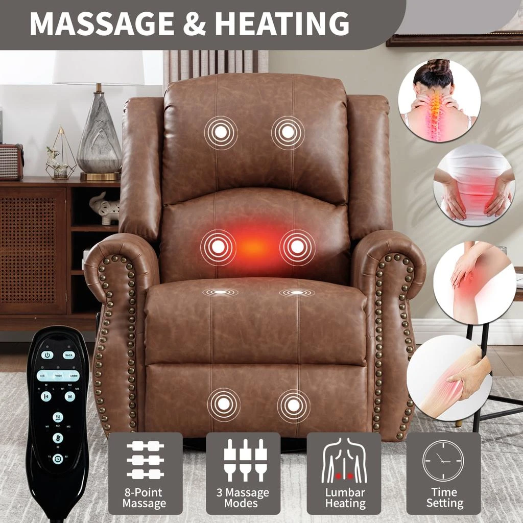 商品Streamdale Furniture|Streamdale Heat Massage Rocker Recliner Chair, Swivel Fabric, Yellow,价格¥4501,第5张图片详细描述