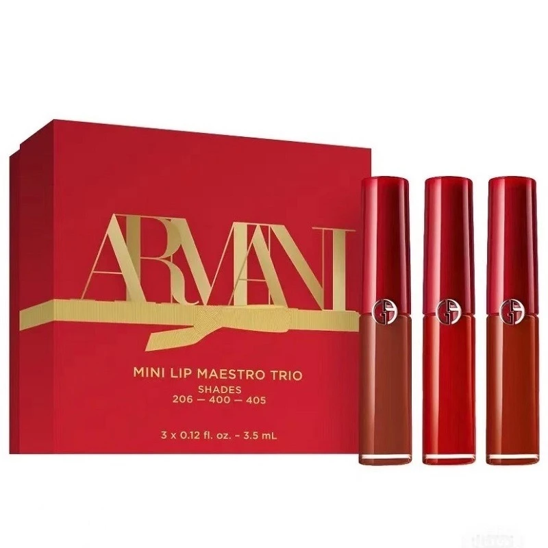 商品Giorgio Armani|Giorgio Armanil 阿玛尼 红管唇釉圣诞套盒 (206+400+405) 3.5ml,价格¥224,第1张图片
