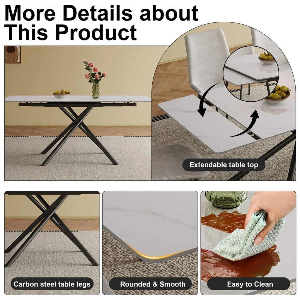 商品Streamdale Furniture|Streamdale Retractable Sintered Stone Dining Table Set (Table + 8 Chairs),价格¥9411,第4张图片详细描述
