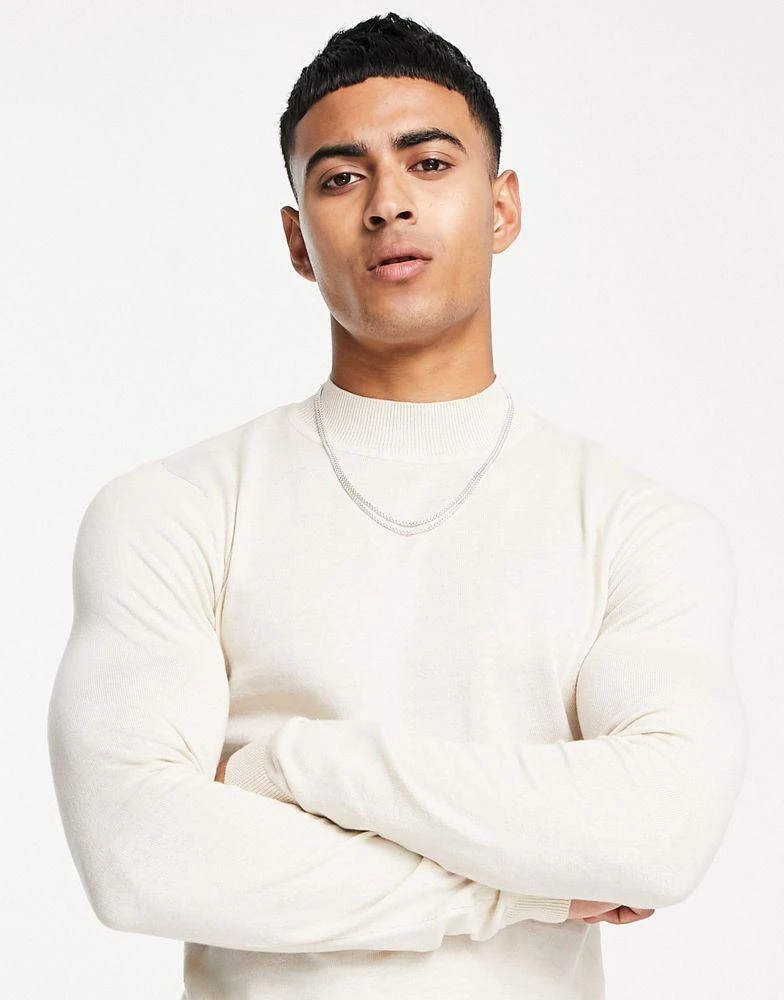 商品ASOS|ASOS DESIGN knitted muscle fit turtle neck jumper in oatmeal,价格¥133,第3张图片详细描述