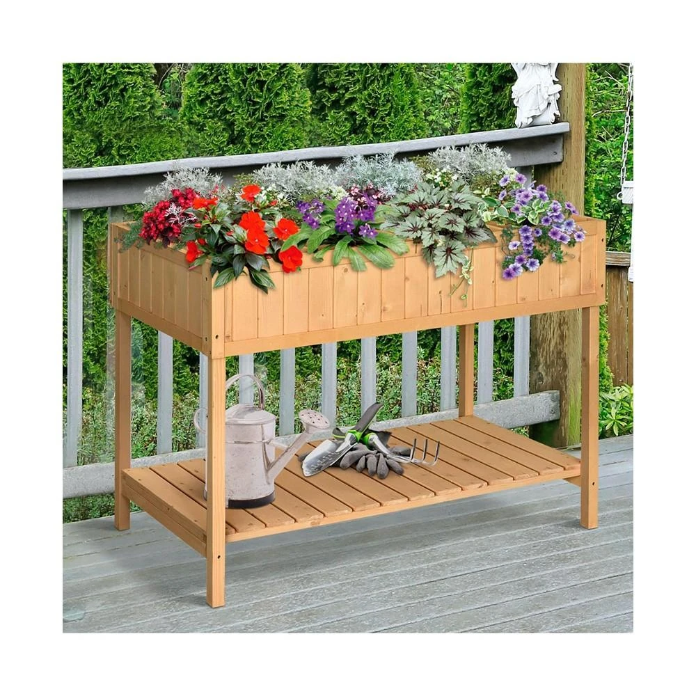 商品Outsunny|Elevated Natural Plant Stand Outdoor Flower Bed 8 Grid Box w/ Storage,价格¥1061,第2张图片详细描述
