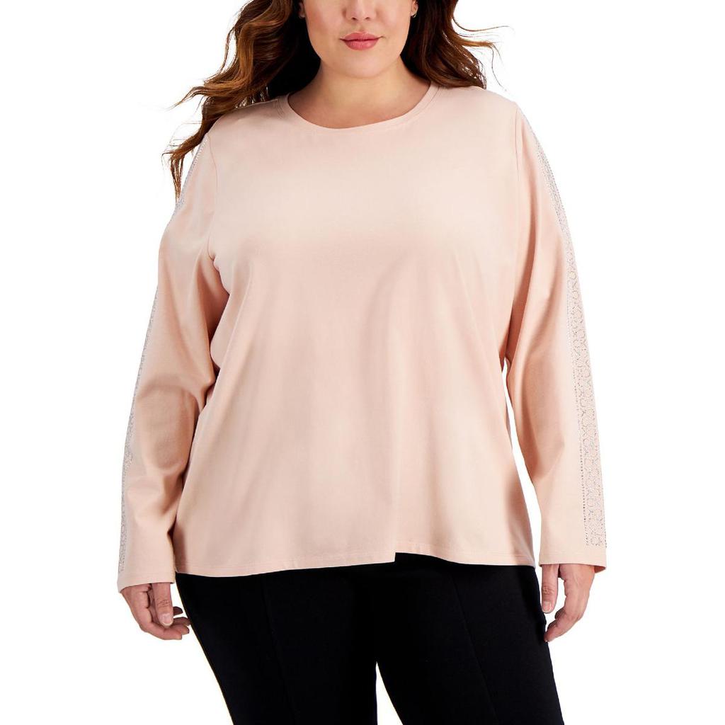 Calvin Klein Womens Plus Knit Embellished T-Shirt商品第1张图片规格展示