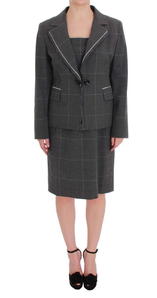 商品BENCIVENGA|BENCIVENGA Gray Checkered Cotton Blazer Dress Set Suit,价格¥4984,第2张图片详细描述