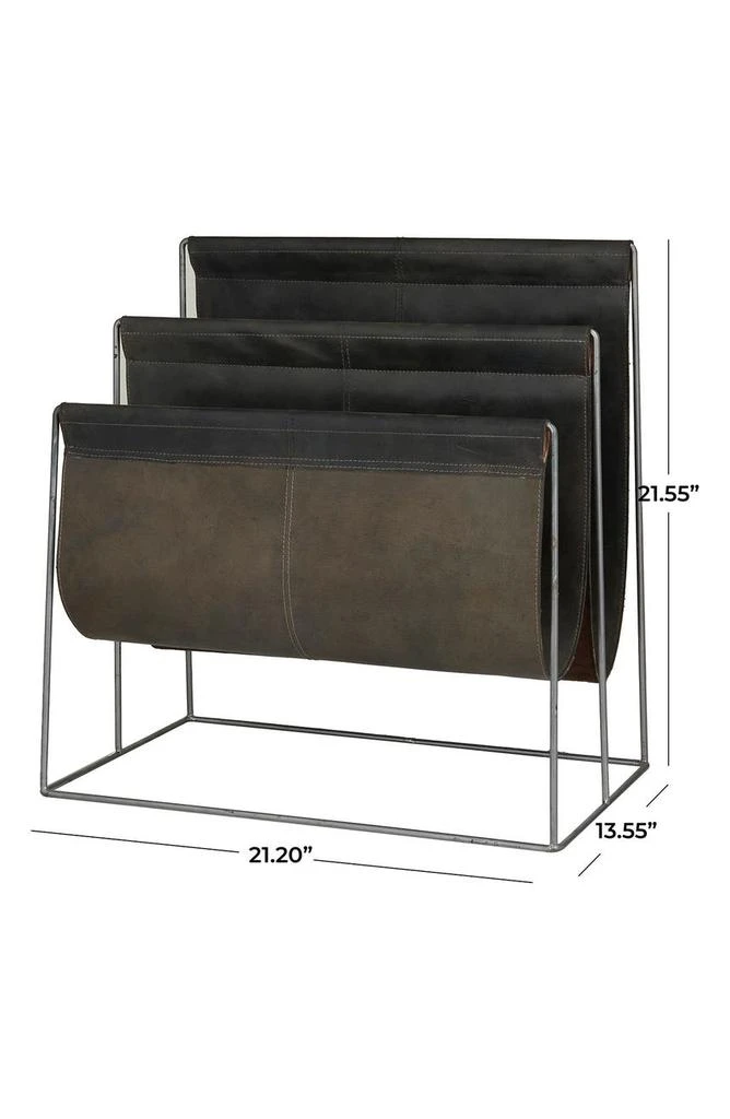 Black Leather 3-Slot Magazine Holder with Metal Stand 商品