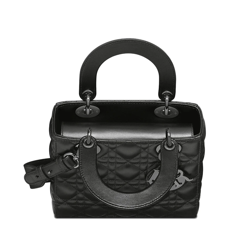 【包税】DIOR/迪奥  LADY DIOR MY ABCDIOR系列 女士小号黑色藤格纹小羊皮单肩手提戴妃包（勋章款）M0538BCAL_M900 商品