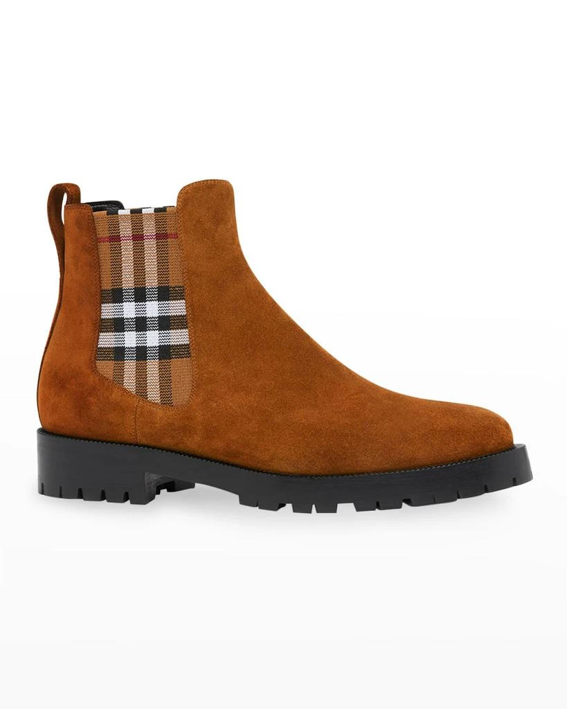 商品Burberry|Allostock Check Suede Chelsea Booties,价格¥3094,第2张图片详细描述