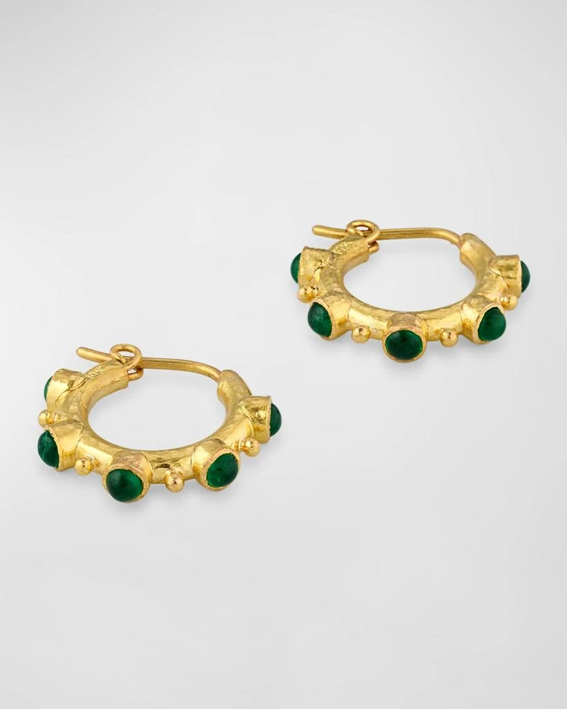 19K Yellow Gold Hoop Earrings with 3mm Cabochon Emeralds and Gold Dots 商品