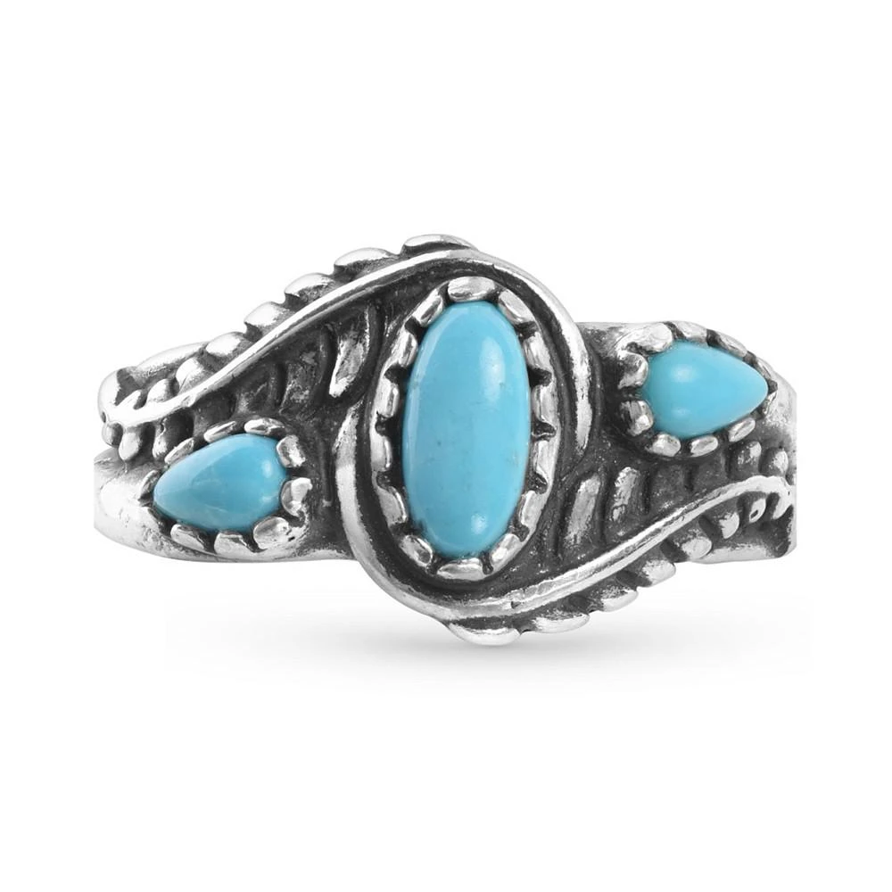 商品American West|Sterling Silver Gemstone Leaf Rosette Design 3-Stone Ring,价格¥708,第2张图片详细描述