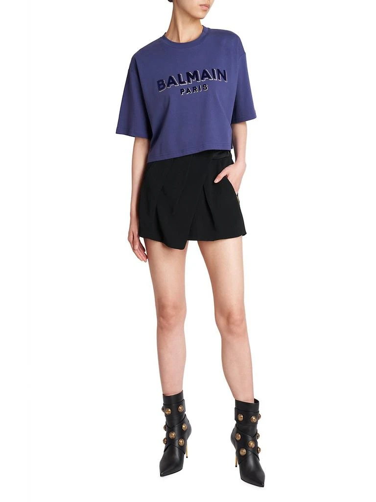 商品Balmain|Flocked Logo Cropped T-Shirt,价格¥3717,第2张图片详细描述