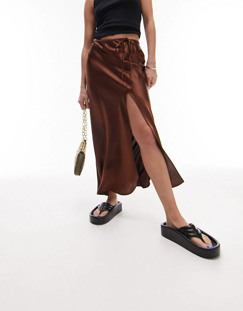 商品Topshop|Topshop split tie bias midi skirt in chocolate,价格¥204,第3张图片详细描述