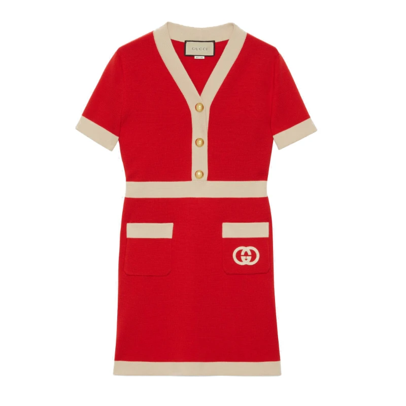 商品Gucci|【预售3-7天】GUCCI/古驰  女士羊毛GG红色连衣裙 606017 XKA4A 6367,价格¥11231,第1张图片