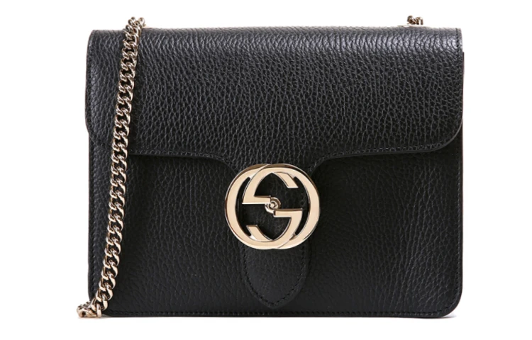 商品[国内直发] Gucci|古驰 双G链条肩带荔枝纹 牛皮 邮差包风琴包单肩斜挎包 小号 女款 黑色,价格¥7306,第1张图片