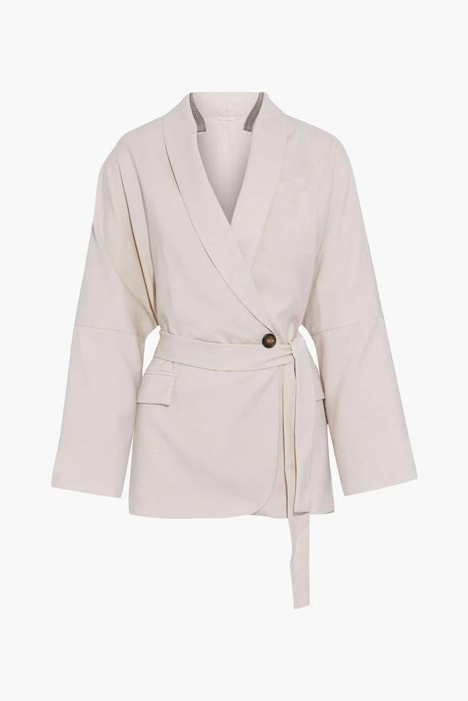 商品Brunello Cucinelli|Bead-embellished grain de poudre wool wrap jacket,价格¥6672,第3张图片详细描述