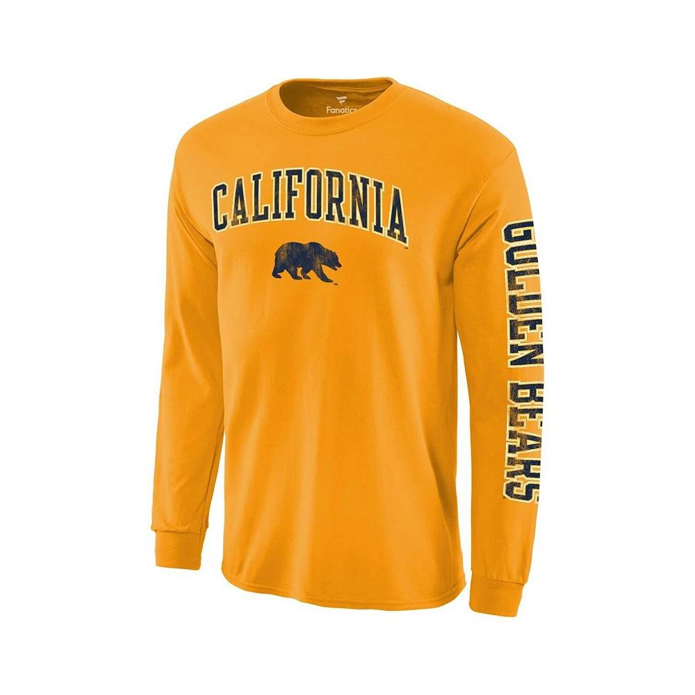 商品Fanatics|Men's Gold Cal Bears Distressed Arch Over Logo Long Sleeve Hit T-shirt,价格¥228,第2张图片详细描述