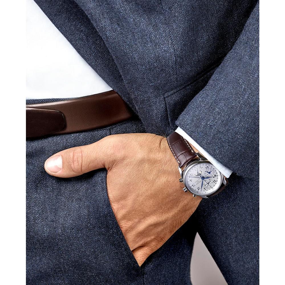 Men's Swiss Automatic Chronograph Master Brown Leather Strap Watch 40mm商品第5张图片规格展示