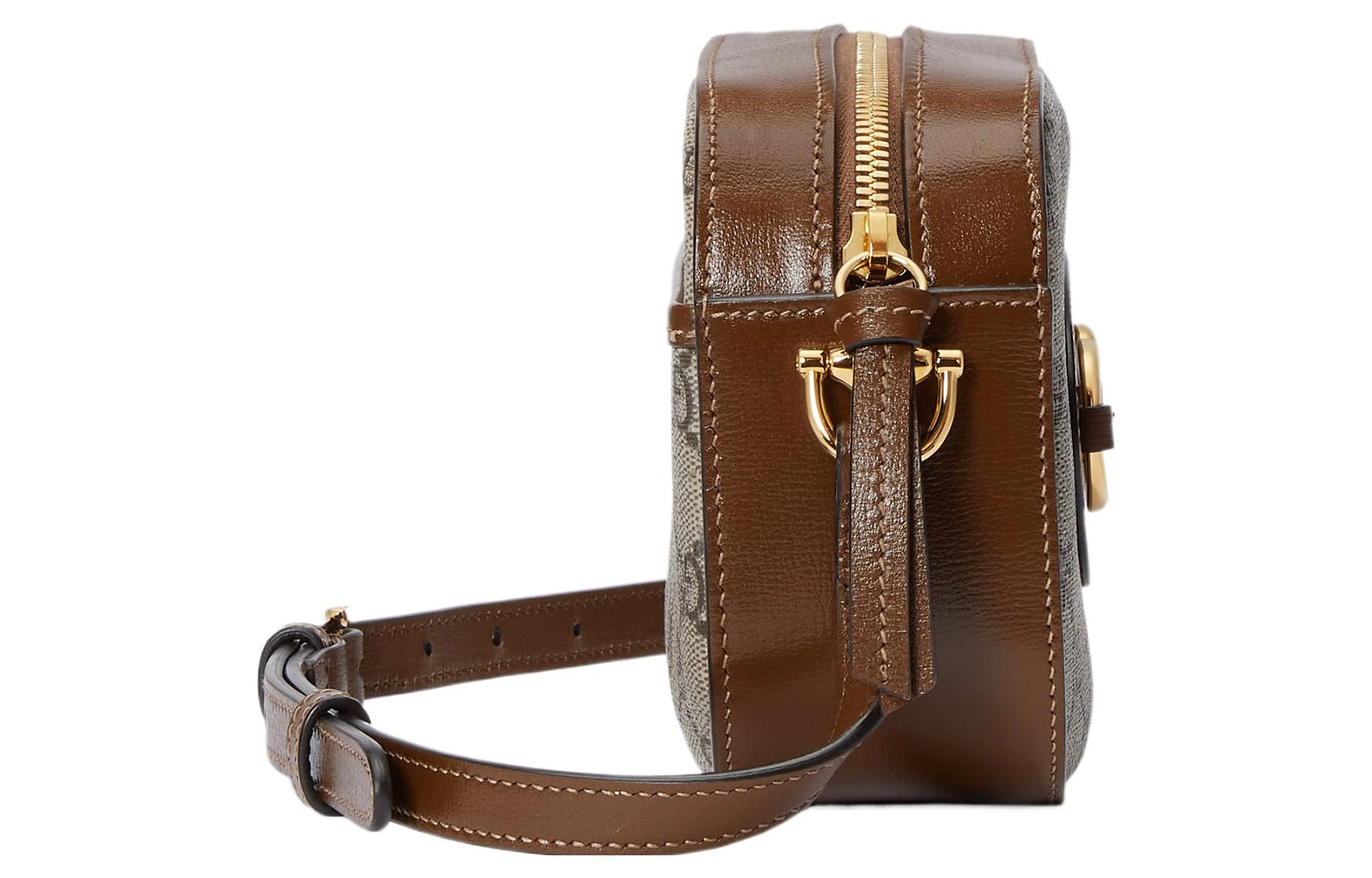 商品[国内直发] Gucci|古驰 Horsebit 1955 马衔扣可调节肩带拉链开合 帆布 斜挎单肩包 小号 女款 米色/乌木色,价格¥10175,第4张图片详细描述