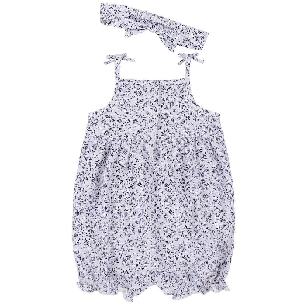 商品Calvin Klein|Baby Girls Logo Printed Pique Sunsuit and Headband Set, 2 Piece,价格¥218,第4张图片详细描述