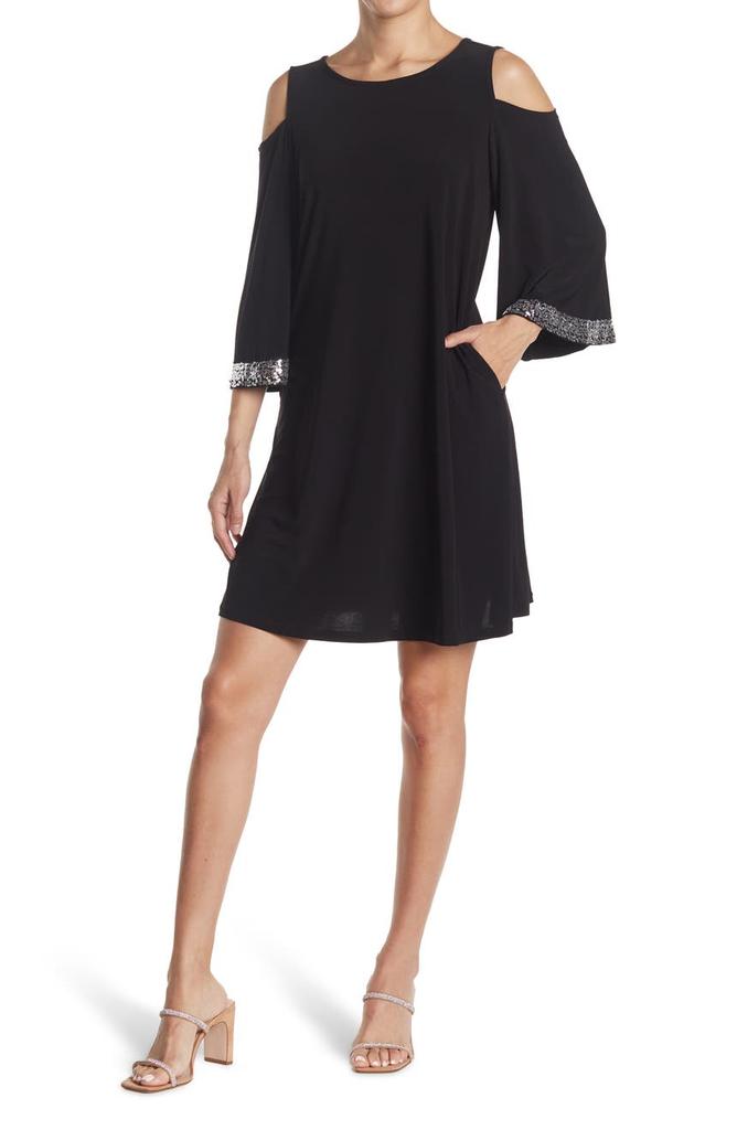 Cold Shoulder Sequin Trim Dress商品第1张图片规格展示