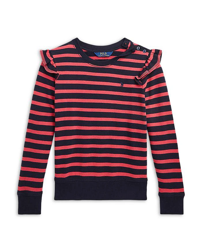 商品Ralph Lauren|Girls' Striped Ruffled Cotton Terry Sweatshirt - Little Kid, Big Kid,价格¥248,第1张图片