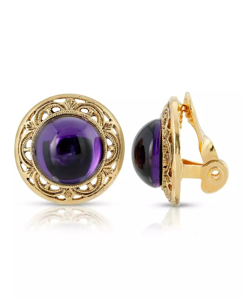 商品2028|Gold Tone Purple Stone Round Button Clip Earring,价格¥228,第1张图片