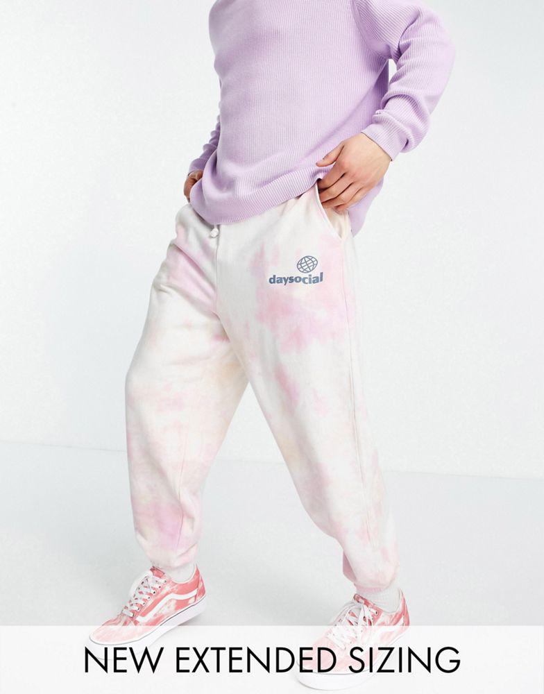 ASOS Daysocial co-ord relaxed tie dye jogger with logo print in pink and orange商品第1张图片规格展示