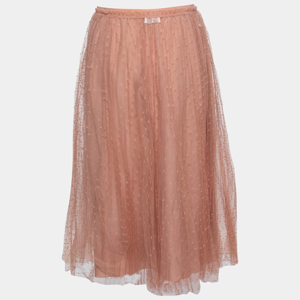 RED Valentino Light Pink Polka-Dot Pleated Tulle Midi Skirt M商品第2张图片规格展示