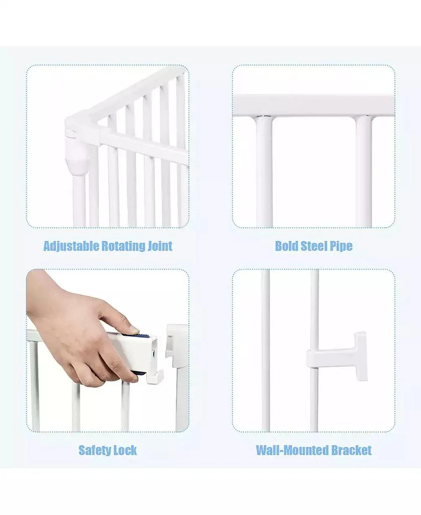 商品Costway|Baby 6 Panel Safe Metal Gate Play Yard Barrier Pet Fence Adjustable,价格¥708,第2张图片详细描述