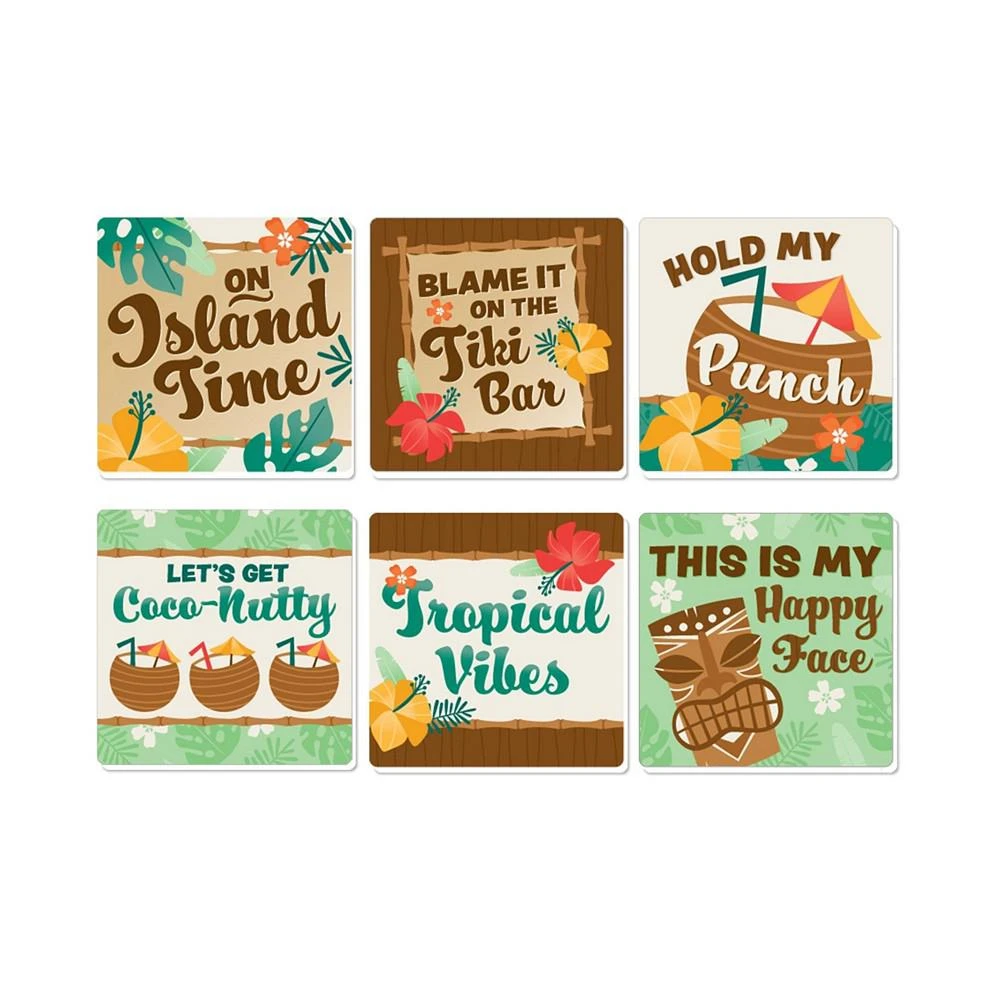 商品Big Dot of Happiness|Tropical Luau - Funny Hawaiian Beach Party Decorations Drink Coasters - Set of 6,价格¥119,第1张图片