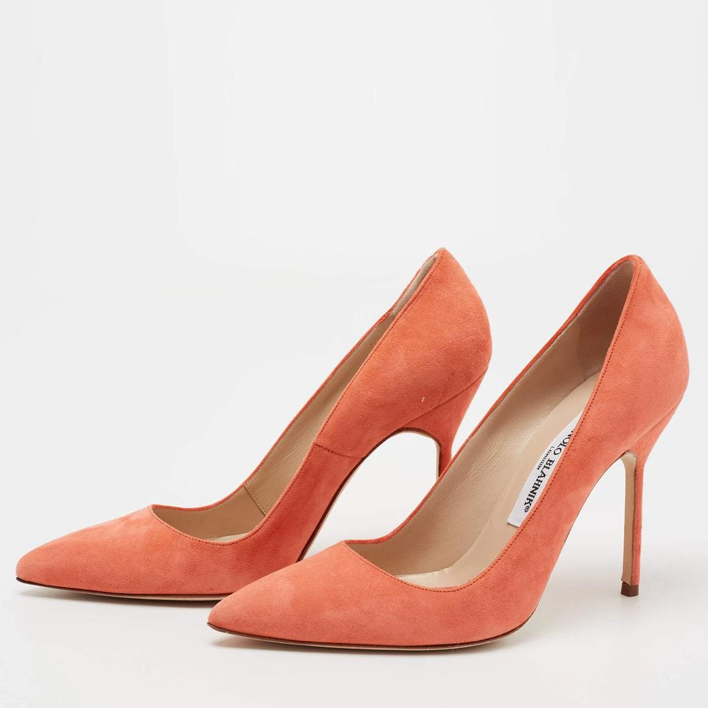 商品[二手商品] Manolo Blahnik|Manolo Blahnik Coral Orange Suede BB Pointed Toe Pumps Size 36,价格¥2695,第2张图片详细描述
