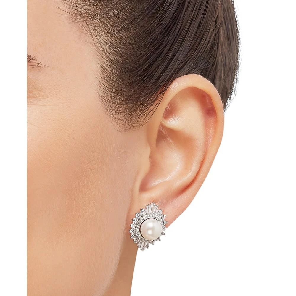 商品Macy's|Cultured Freshwater Pearl (8mm) & Cubic Zirconia Stud Earrings in Sterling Silver,价格¥1127,第2张图片详细描述