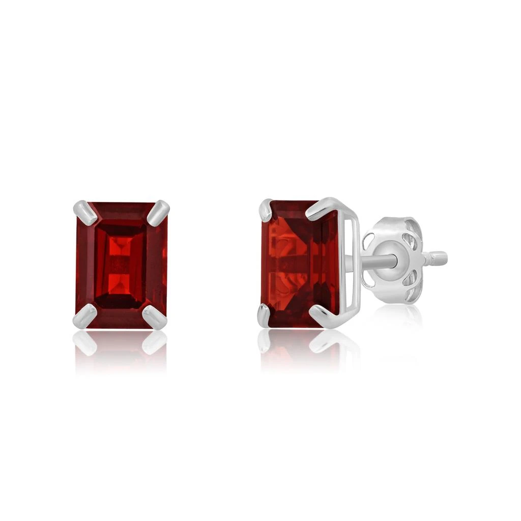 14k White Gold Solitaire Emerald-Cut Gemstone Stud Earrings (7x5mm) 商品