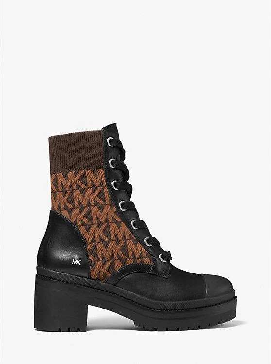 商品Michael Kors|Brea Leather and Logo Jacquard Combat Boot,价格¥952,第2张图片详细描述