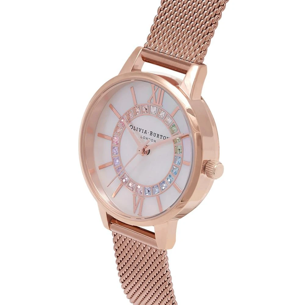 商品Olivia Burton|Women's Wonderland Rose Gold-Tone Stainless Steel Mesh Bracelet Watch 30mm,价格¥1198,第2张图片详细描述