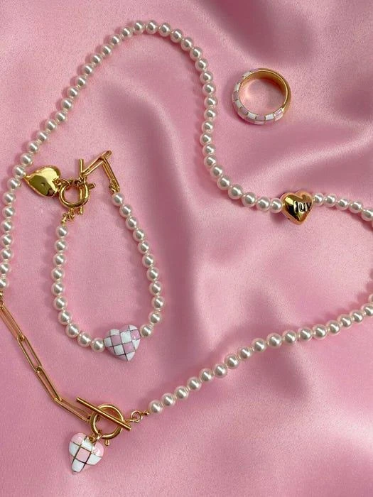 商品Tatiana|Heart Checkboard Pearl Bracelet_BR1028,价格¥505,第3张图片详细描述