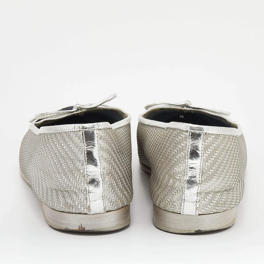 商品[二手商品] Chanel|Chanel Silver/Black Woven Fabric And Leather CC Cap Toe Bow Ballet Flats Size 39,价格¥1527,第5张图片详细描述