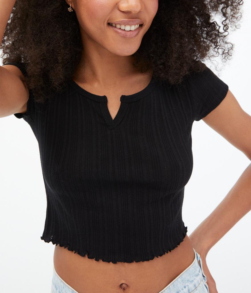 商品Aeropostale|Aeropostale Women's Pointelle Notch-Neck Shrunken Tee,价格¥30,第5张图片详细描述