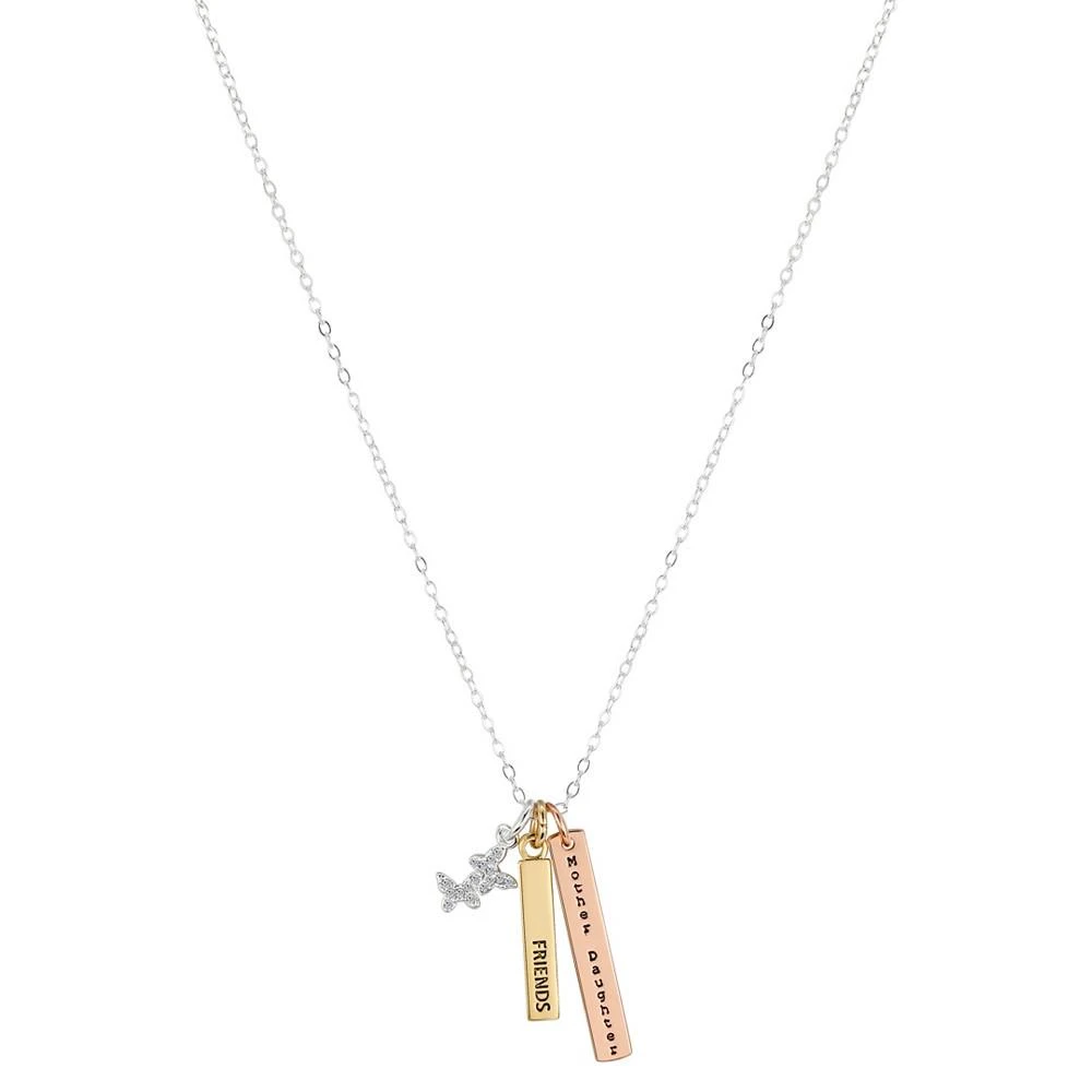 商品Unwritten|14K Tri-Tone Gold Flash-Plated Brass Crystal Butterflies "Mother Daughter Friends" Bar Pendant Necklace with Extender,价格¥150,第1张图片