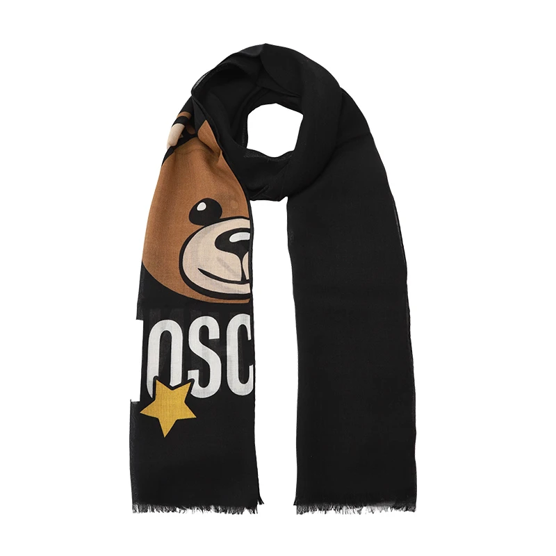 商品Moschino|莫斯奇诺 女士卡其色小熊头像logo款羊毛围巾03330M2529 006（香港仓发货）,价格¥602,第1张图片