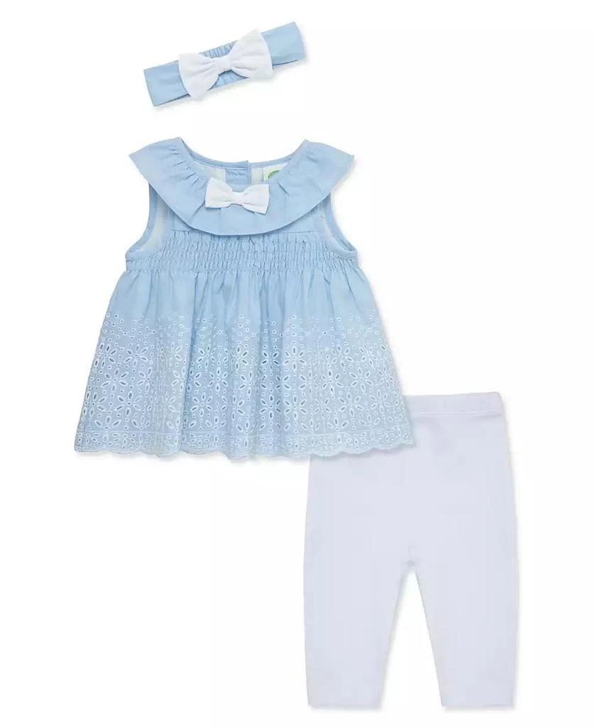 商品Little Me|Baby Girls Chambray Eyelet Set with Headband,价格¥180,第1张图片