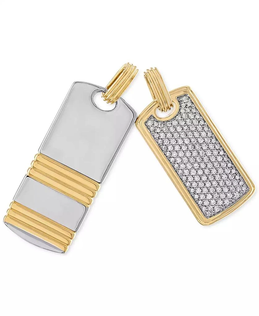 商品Esquire Men's Jewelry|2-Pc. Set Cubic Zirconia Pavé & Ridged Dog Tag Pendants in Sterling Silver & 14k Gold-Plate, Created for Macy's,价格¥1348,第1张图片