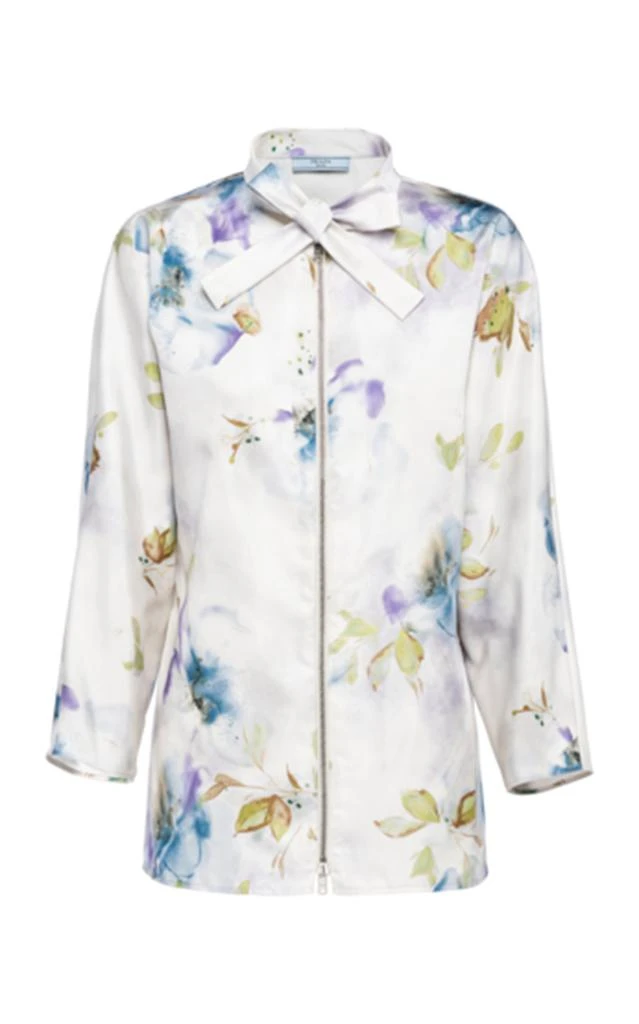 商品Prada|Prada - Printed Radzmire Tie-Neck Top - Print - IT 38 - Moda Operandi,价格¥13835,第1张图片