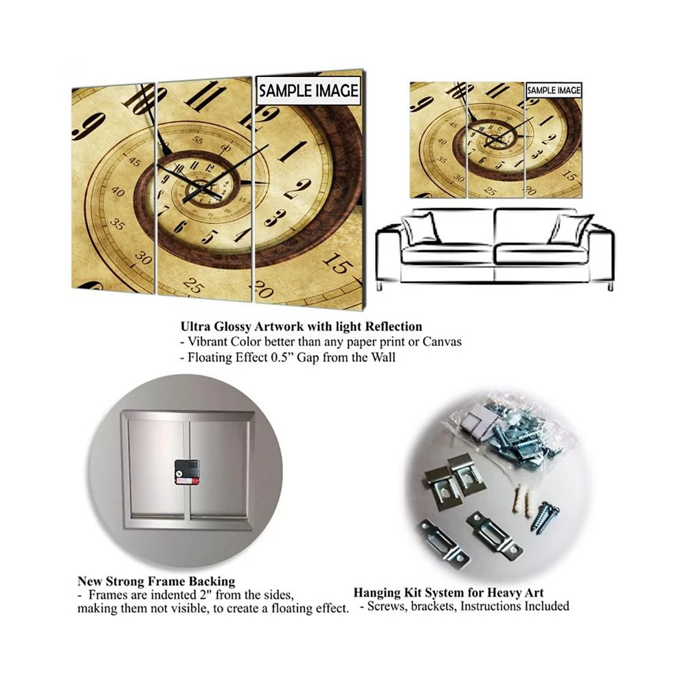 商品Designart|Farmhouse 3 Panels Metal Wall Clock,价格¥1869,第4张图片详细描述
