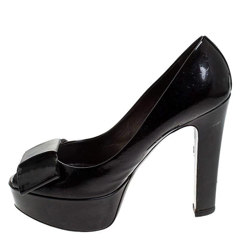 商品[二手商品] Louis Vuitton|Louis Vuitton Black Monogram Vernis True Peep Toe Platform Pumps Size 38.5,价格¥3602,第2张图片详细描述