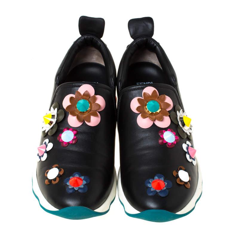 Fendi Black Leather Flowerland Ffast Slip On Sneakers Size 40商品第3张图片规格展示