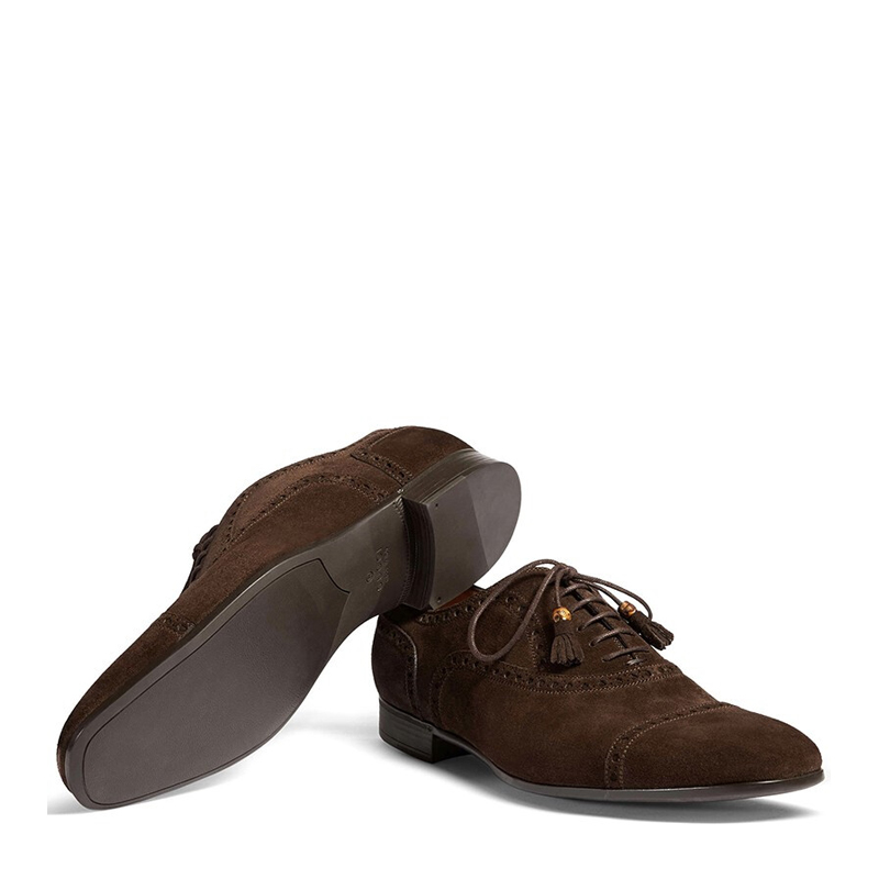 GUCCI 男士棕色麂皮系带休闲商务鞋 368440-CMA00-2140商品第3张图片规格展示