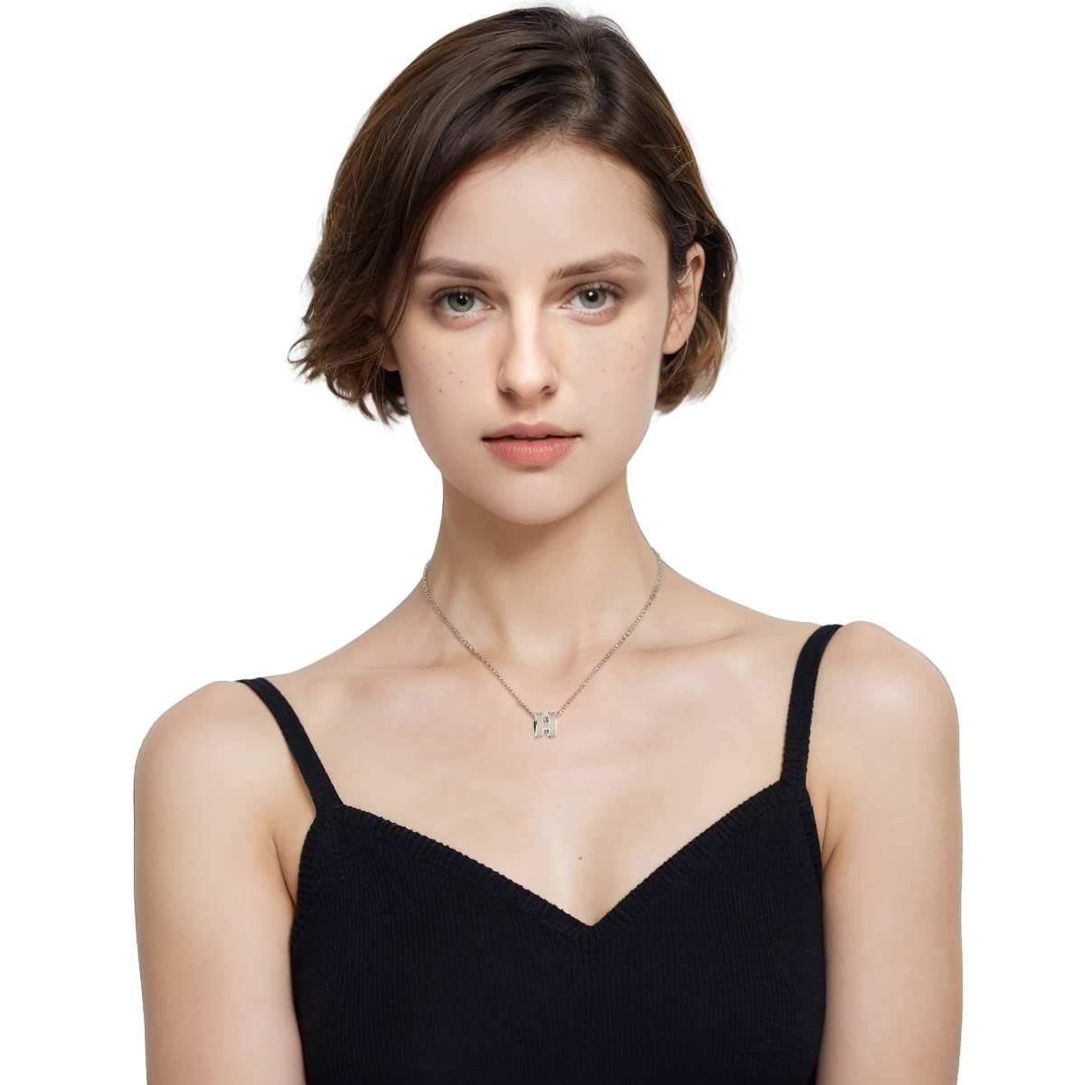 商品[国内直发] Hermes|[预售3天]爱马仕 POP H系列 Mini Pop H H标装饰 时尚轻奢 金属 项链 女款 浅褐色银色,价格¥4675,第9张图片详细描述