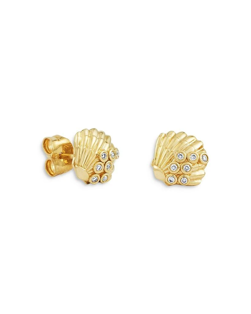 商品Sydney Evan|14K Yellow Gold Clam Shell Stud Earrings with Diamonds,价格¥6353,第1张图片