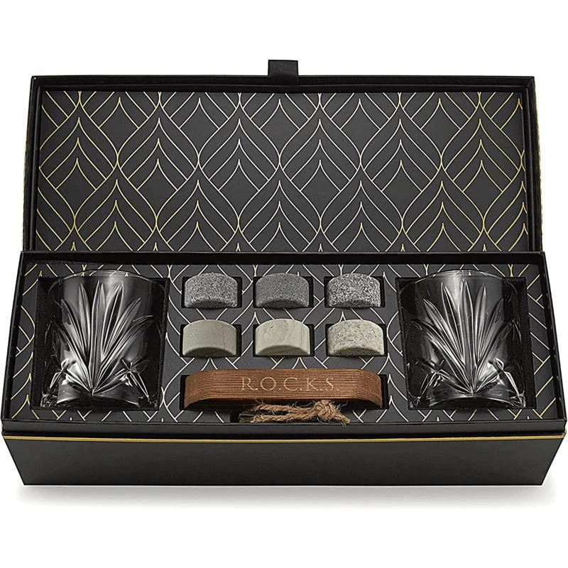 商品ROCKS Whiskey Chilling Stones|Whiskey Chilling Stones Gift Set With 2 Palm Crystal Glasses,价格¥421,第1张图片