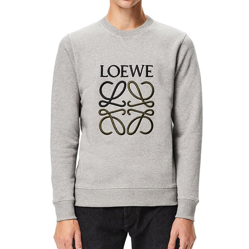 商品Loewe|【预售3-7天】LOEWE/罗意威 22年早春新款 男士麻灰色棉质Logo Anagram刺绣长袖运动衫卫衣H526341XA1-1440,价格¥4870,第1张图片