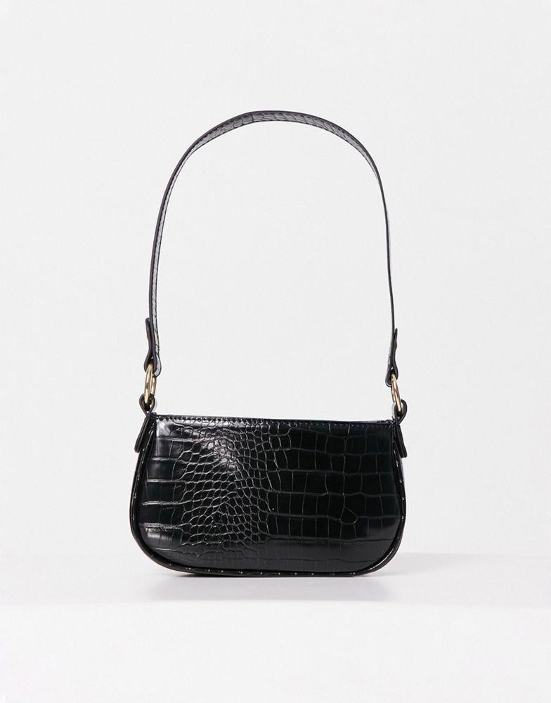 ASOS DESIGN croc effect 90s shoulder bag in black商品第1张图片规格展示